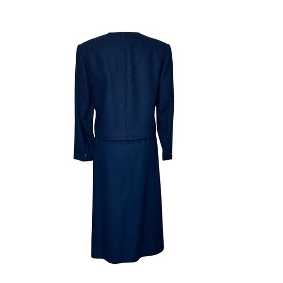 Pendleton Vintage 1970s Navy Blue Wool Tweed Midi Skirt Suit | Size 10 - Picture 2 of 11